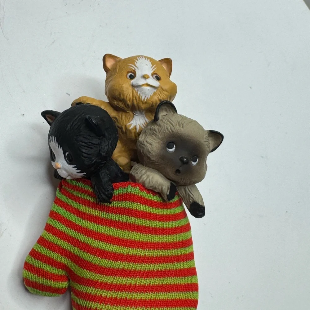 Cat Figurine Set in Striped Mitten
